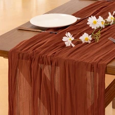 Socomi Fall Table Runner Terracotta Thanksgiving Cheesecloth Gauze Burnt Orange