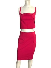 VTG Celeb Boutique Pink Strappy Crop Top Pencil Skirt Set S Bodycon House of CB