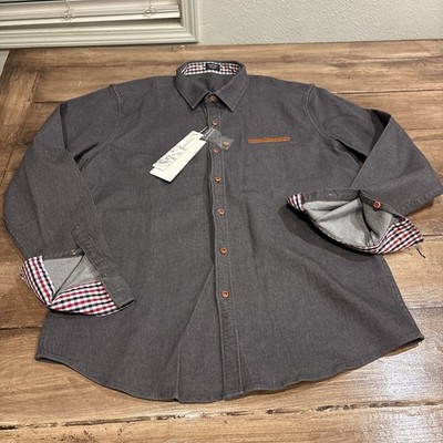COOFANDY  NWT Grey Cotton Poly Contrast Check Trim  M