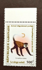 WILDLIFE MONKEY 500FR VF MNH FRANCE GABON (STMO)