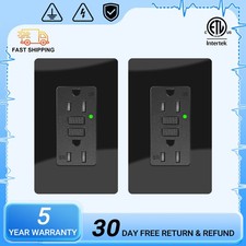 2PK 15A GFCI Outlet Receptacle Tamper Resistant ETL Listed, GFI TR WR GFCI Black