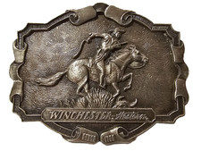 Vintage Winchester Horse  Rider Belt Buckle Metal 3.5x2.75"