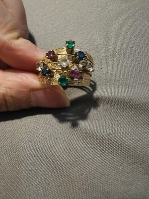 17-18K Gold Harem Statement Ring Ruby Sapphire & Chalcedony