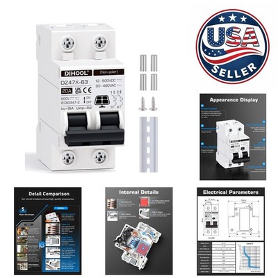 Non-Polarized Solar Disconnect Switch - Reliable 20A DIN Rail Mount Protection