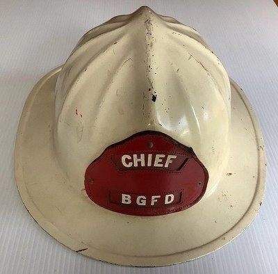 Vintage Fireman s Helmet W/ Leather Patch Chief /BGFD & Liner -Cairns & Bros USA