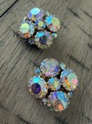 Vintage WEISS Signed Aurora Borealis Clip On Gold Tone Earrings — photo 2