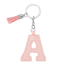 Initial Letter Keychain Cute Leather Keychains with Tassel Letter A Pink