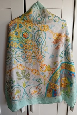 Celine Paris Seidentuch Blau Gold Logo Print 88x86cm Vintage Top Zustand
