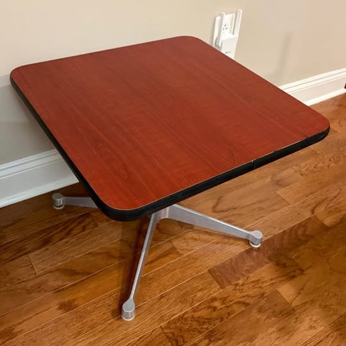 1960s EAMES FOR HERMAN MILLER ALUMINUM GROUP SIDE TABLE w/ 4-STAR CONTRACT BASE