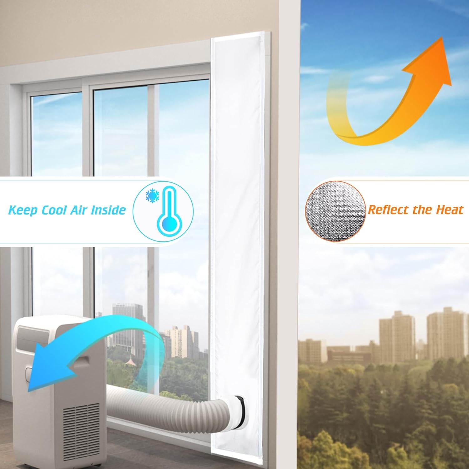 Portable Air Conditioner Window Seal Kit with Leaf Screen Drawstring Design AC