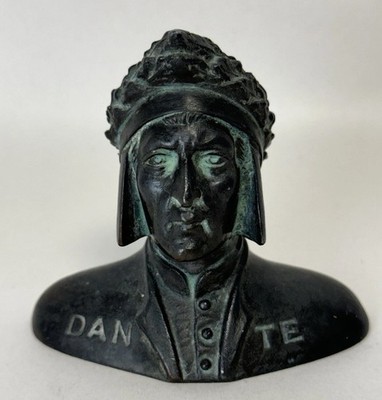 Antike Miniatur Bronze Büste von Dante Alighieri, top Patina