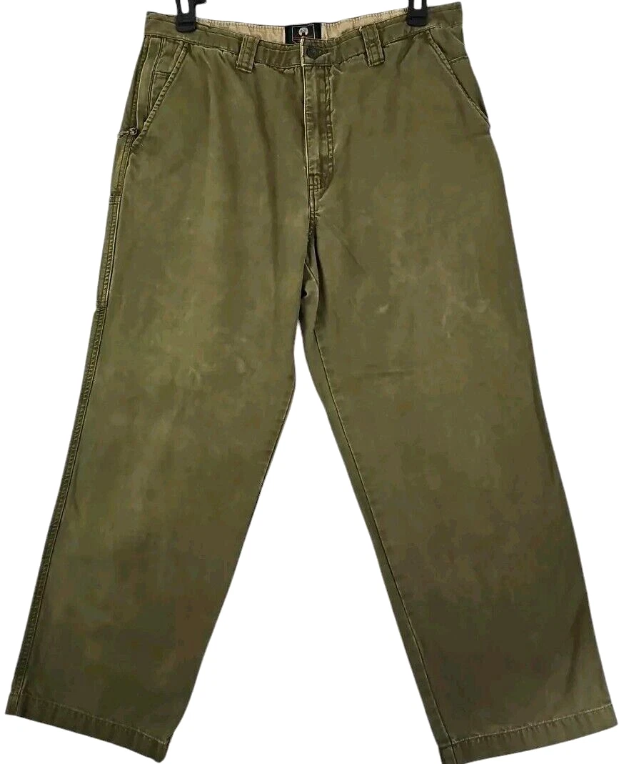 Weatherproof ~Men's 36×30~Dark Olive Green Khakis Cargo Pants Flat Front Cotton
