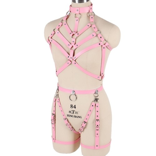 Ganzkörper Harness BH PU Leder Dessous Kette Nieten Punk Goth Strumpfgürtel Rave - Bild 3 von 38