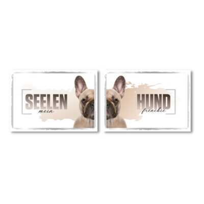 Französische Bulldogge 2 Seelenhund Doppel Pack Dog Schild Spruch Türschild Hund