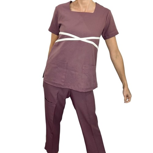 Vintage 60s 70s mauve polyester short sleeve straight leg pant suit set