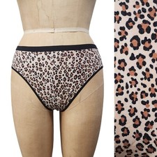 Vtg Victorias Secret Cotton High Leg Brief Panty Leopard Signature Logo Band XL