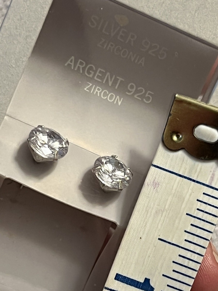 NWT LARGE CZ STONE STERLING SILVER 925 STUD EARRINGS I Am