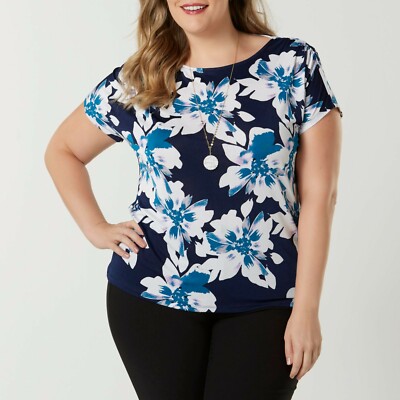 Ladies Plus  Top  Floral Size 3XL Blue Simply Emma New