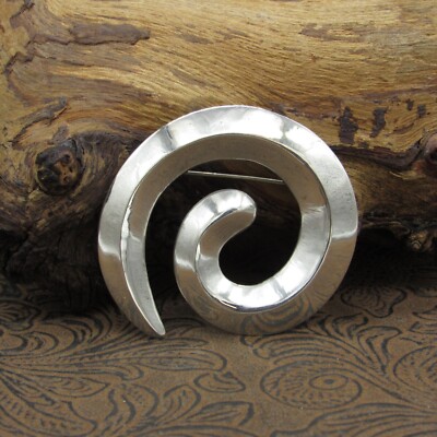 *Large Sterling Silver Sandcast Pointed Spiral Pin