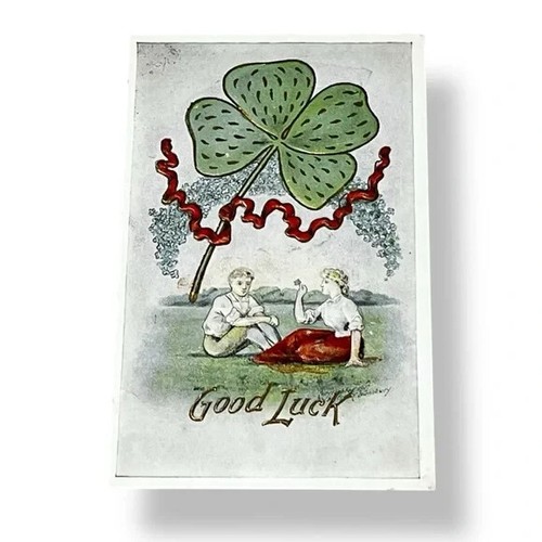 Postal Buena Suerte Trébol Cuatro Hojas Día de San Patricio Firmado Youngsbury c1910 C536 - Imagen 1 de 2
