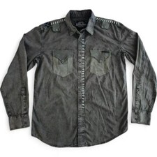 Men's Affliction Long Sleeve Button Down Up Green Dress Shirt Size Y2K M-XXXL