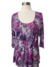 Lucy + Fiona Top Womens 2X Purple Mesh Stretch Empire Waist Pullover Boho Hippie