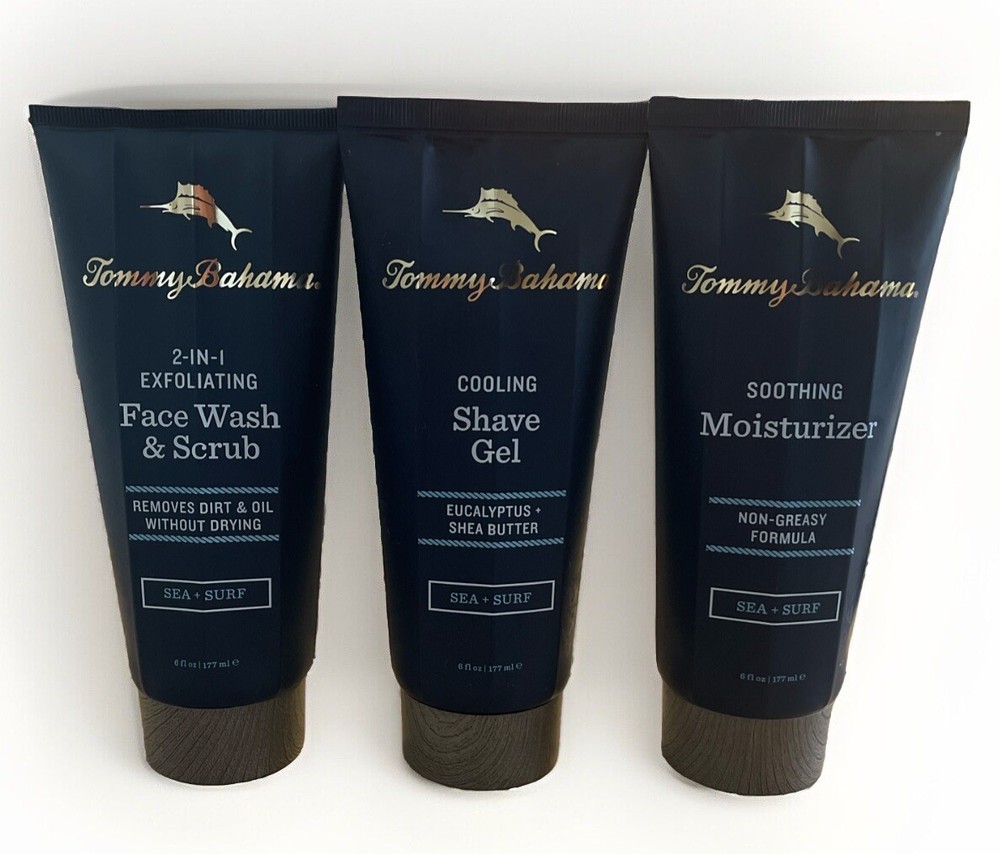 Set Of 3 Tommy Bahama Sea  + Surf Exfoliating Face Wash, Shave Gel, Moisturizer
