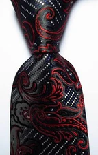 New Classic Paisley Black Red White JACQUARD WOVEN 100% Silk Men's Tie Necktie