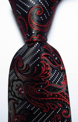 Men's 100% New Classic Red Paisley Jacquard Woven Silk-Look Tie