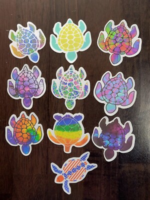 STICKERS x 10 Turtles Purple Rainbow Cartoon Swimming Turtle Sticker TUR4