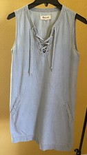 Madewell Women's Lace Up Chambray Shift Dress Blue Size 2XS XXS