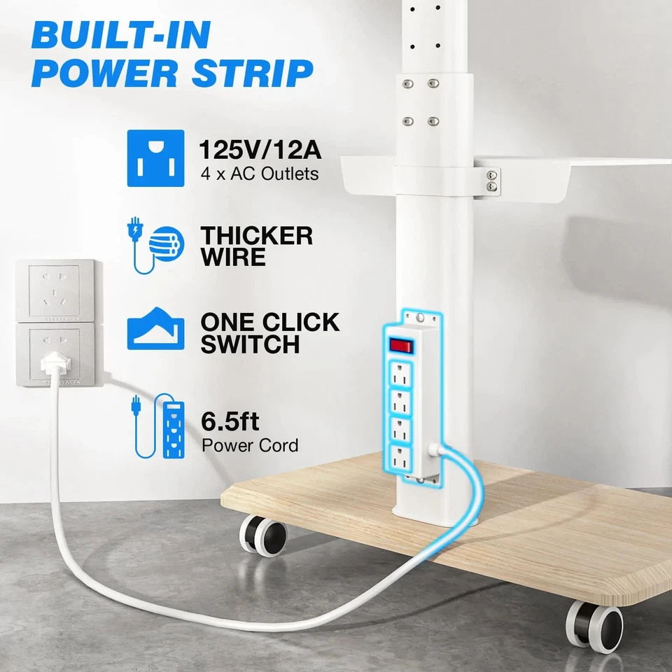 Soporte de TV móvil con ruedas toma de corriente soporte inclinable de alta resistencia para 32-70 pulgadas Foto 3 de 4