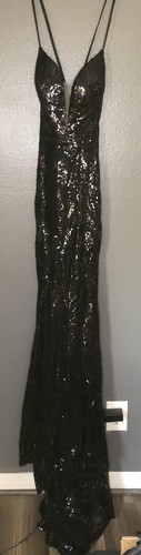 black floral beaded sequin prom formal long dress plunging neckline size med NEW - Picture 3 of 11