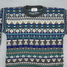 Vintage College Point Sweater Farm Country Women Medium Acrylic Geometric 1980s