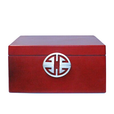 Oriental Round Hardware Red Rectangular Container Box Large cs5516C