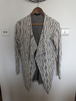 New Look White Black Geometric Textured Waterfall Cardigan