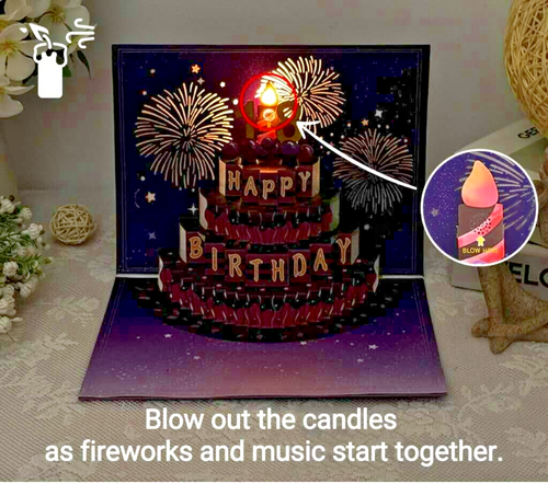 Happy Birthday Geburtstagskarte Pop up 3D Grußkarten Mit Musik, Licht, Feuerwerk - Bild 7 von 9