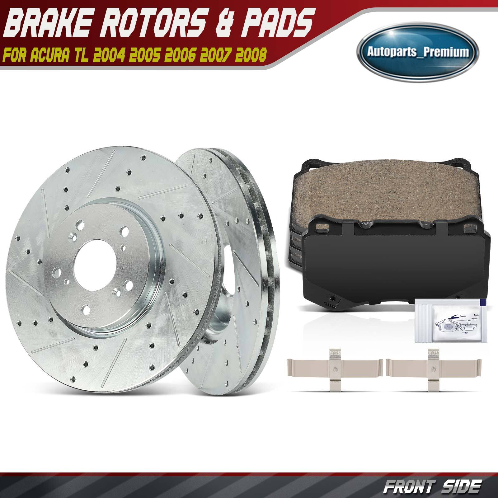Front Side Drilled Brake Rotors & Pads for Acura TL 2004 2005 2006 2007 2008 4dr