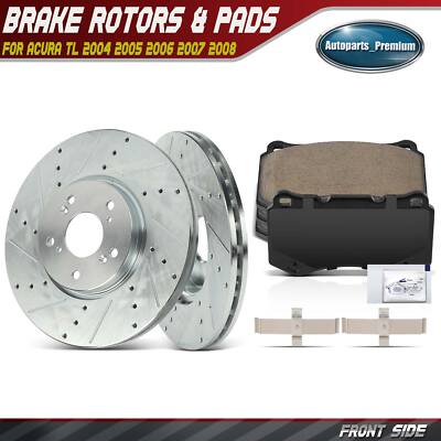 Front Side Drilled Brake Rotors & Pads for Acura TL 2004 2005 2006 2007 2008 4dr