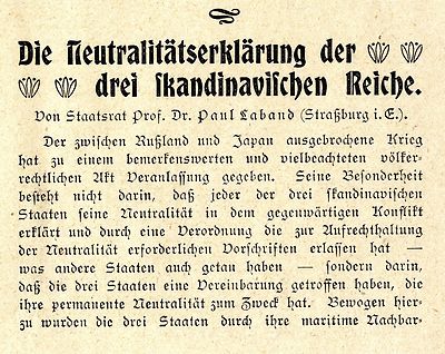 Prof.Dr. P. Laband Straßburg i.E. Die skandinavischen Reiche erklären Neu...1904
