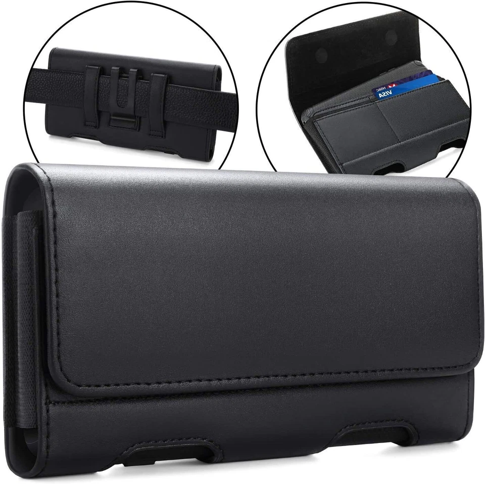 X2 Pack Extra Large Cell Phone Belt Clip Leather Holster Carrying Pouch cover - Image 2 of 4