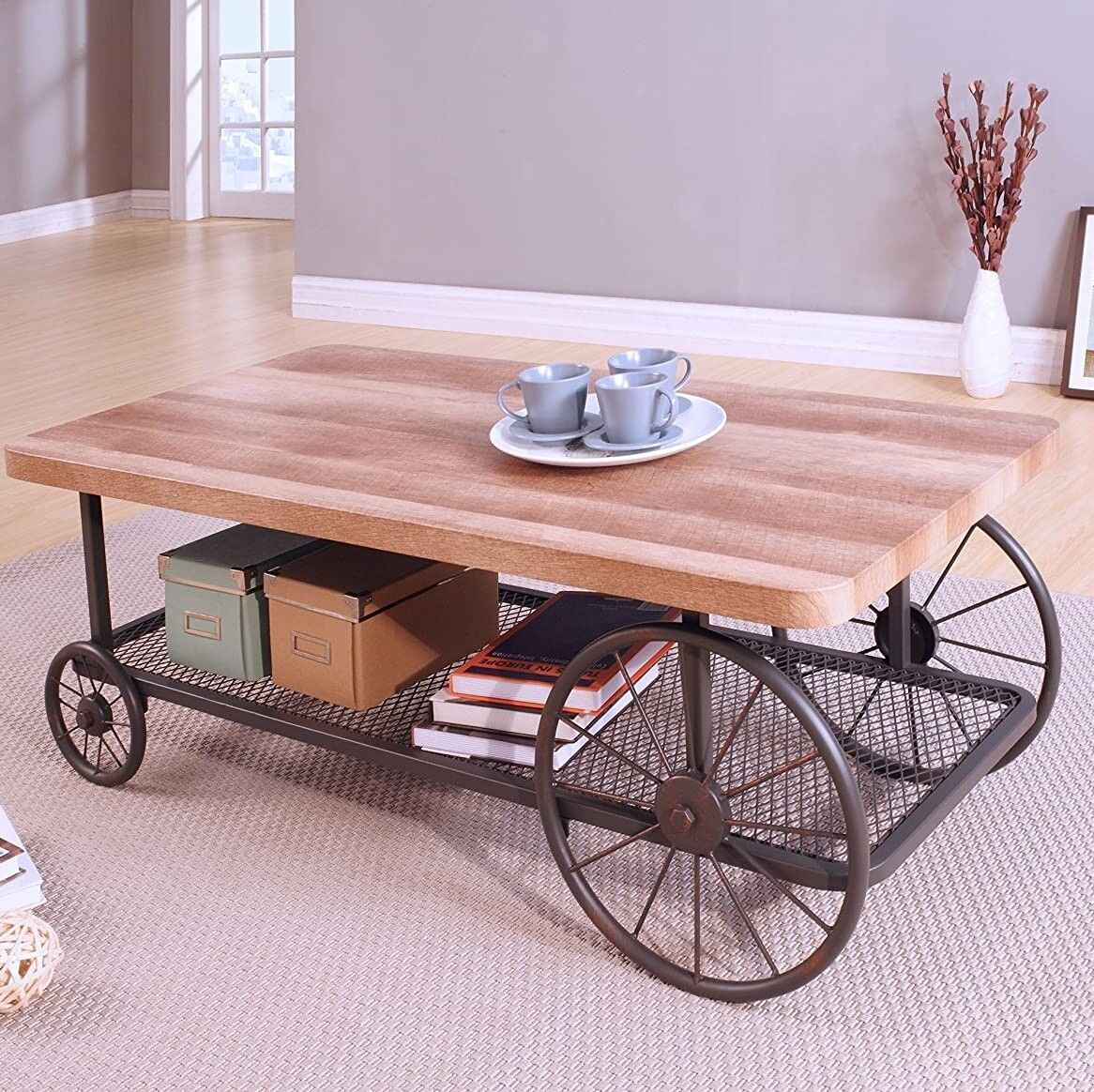 verkoper Weggooien Krijger Coffee Table with Wheels Metal Industrial Wooden Top Retro Living Room  Furniture 313110970935 | eBay