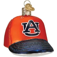 Old World Christmas Glass Ornament, Auburn Baseball Cap (With OWC Gift Box)