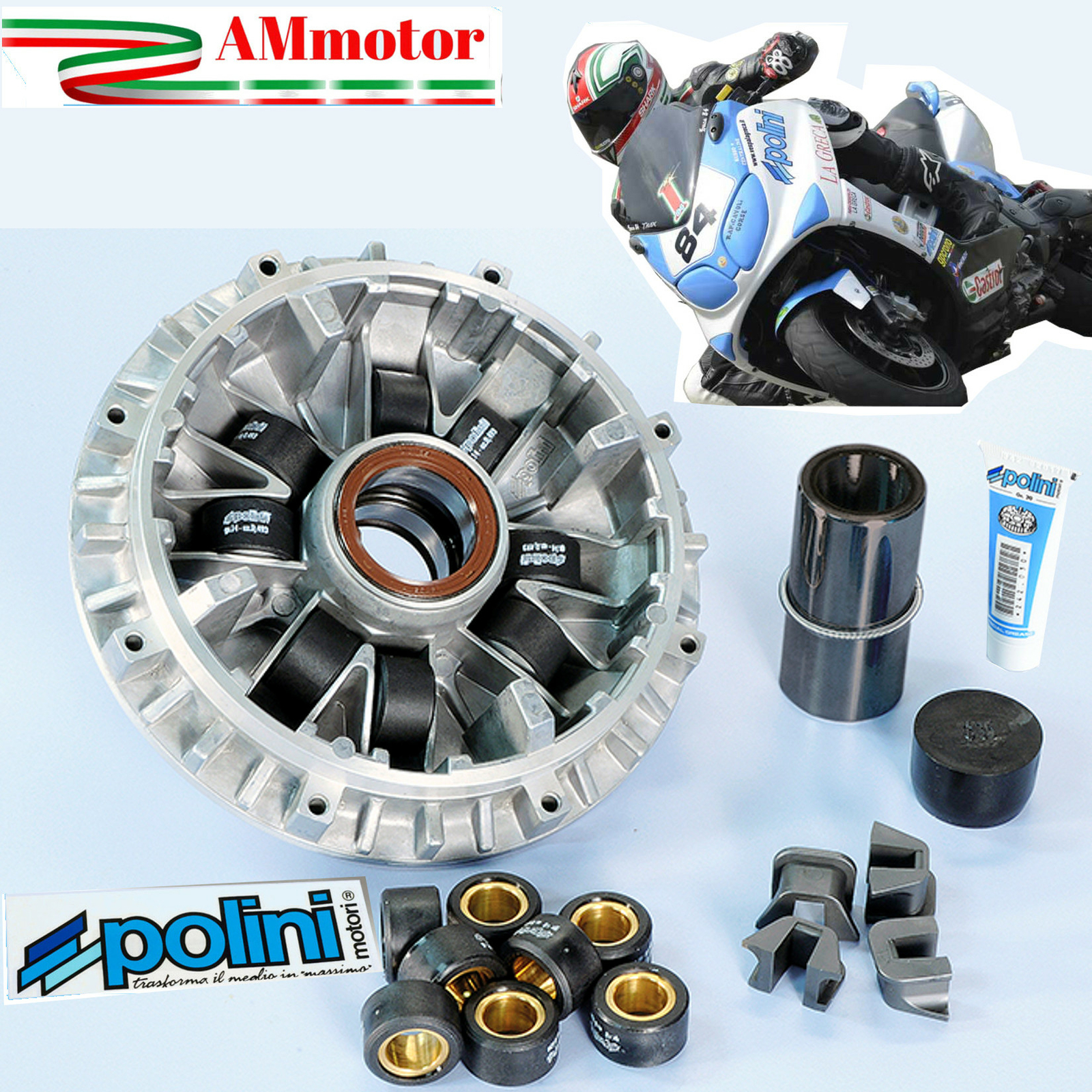 Variatore Polini T MAX 500 2009 Yamaha HI SPEED Kit Completo 2 Serie x 8 Rulli