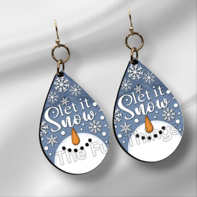 Let It Snow Snowman Earrings NO TARNISH Teardrop  Winter Snow Lover Jewelry Gift