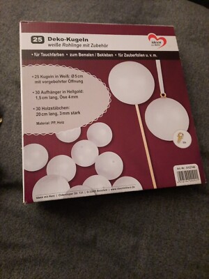 25 weiße Deko-Kugel DM 5 cm, Stäbe, Aufhänger  u.a. Ideen Mit Herz
