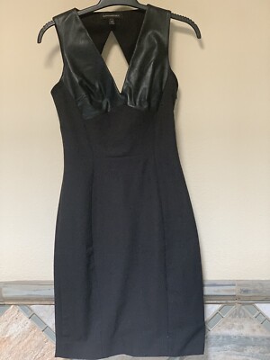 green emerald velvet dress BANANA REPUBLIC Black Faux Leather Round Neck Short Sleeve Tunic Dress –  Second Wave Couture main image 1