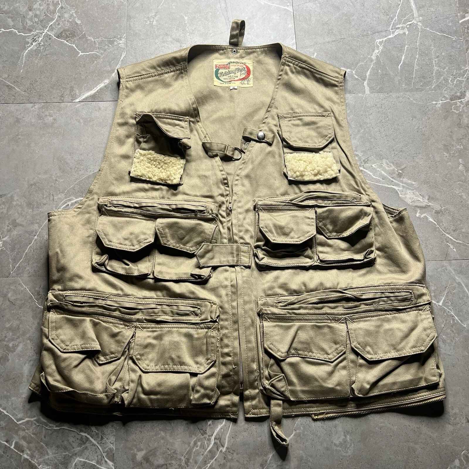 Vintage 70s WORLD FAMOUS Sanforized Fishing Vest Size Med Utility Cargo Pockets