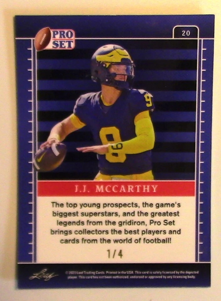 #1140 JJ McCarthy 2023 Leaf Pro Set Metal #20 Black Ice Crystals 1/4 Pre-RC - Image 2 of 2