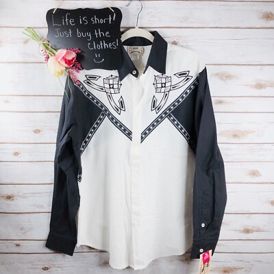 1849 Authentic Ranchwear Shirt Size L Embroidered Bull Riding Button Up Long 396